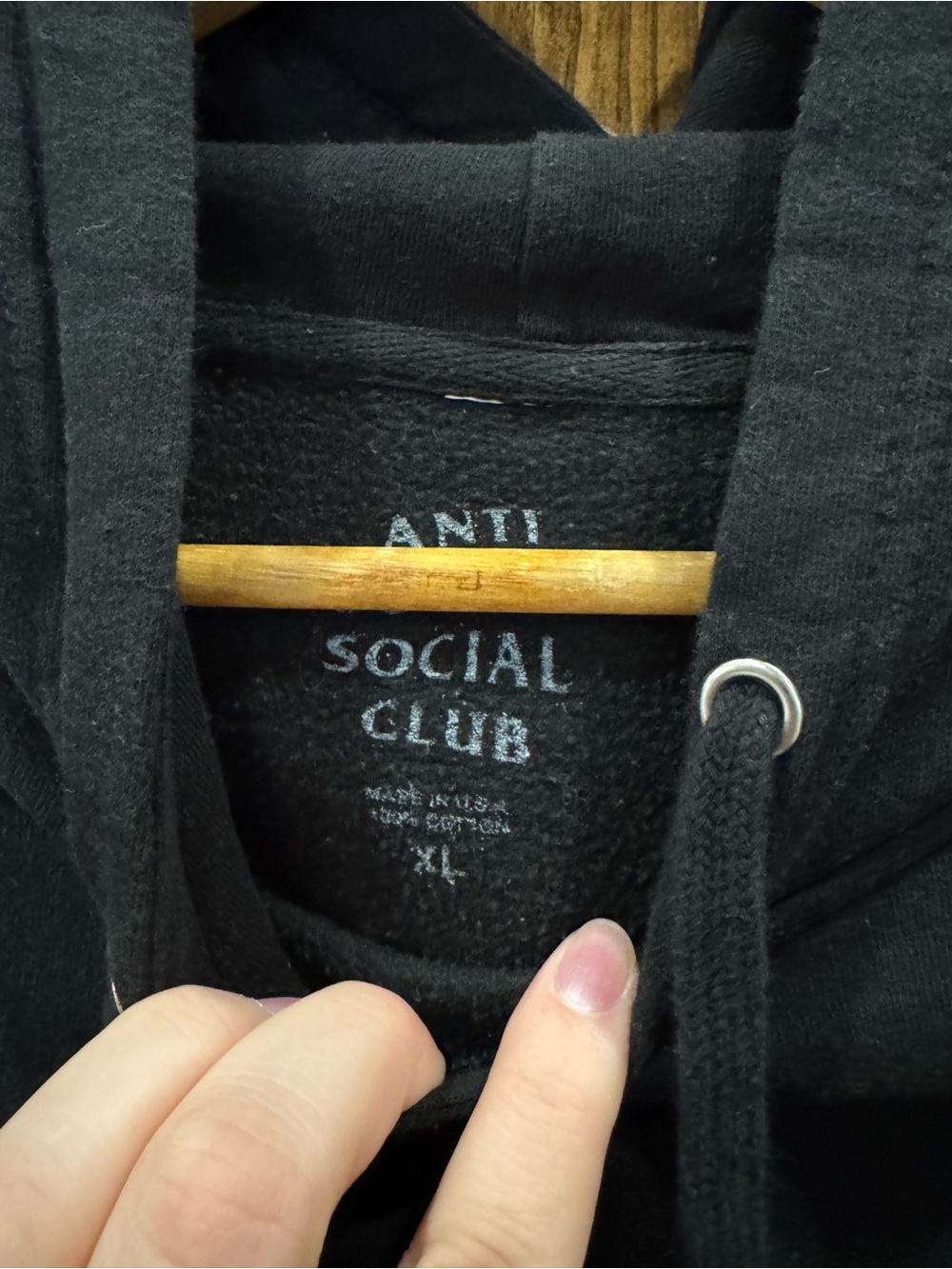 Anti Social Social Club Black Crewneck Hoodie with Green "Myself" Script - Picture 3 of 3
